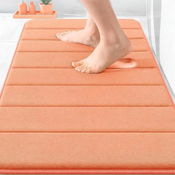 OLANLY Memory Foam Bath Mat 30x20, Super Soft Absorbent Bathroom Rugs, Quick Dry, Machine Washable Shower Floor Rugs, Bathmat Carpet, Bathroom Home Decor Accessories, Peach - ModernBath