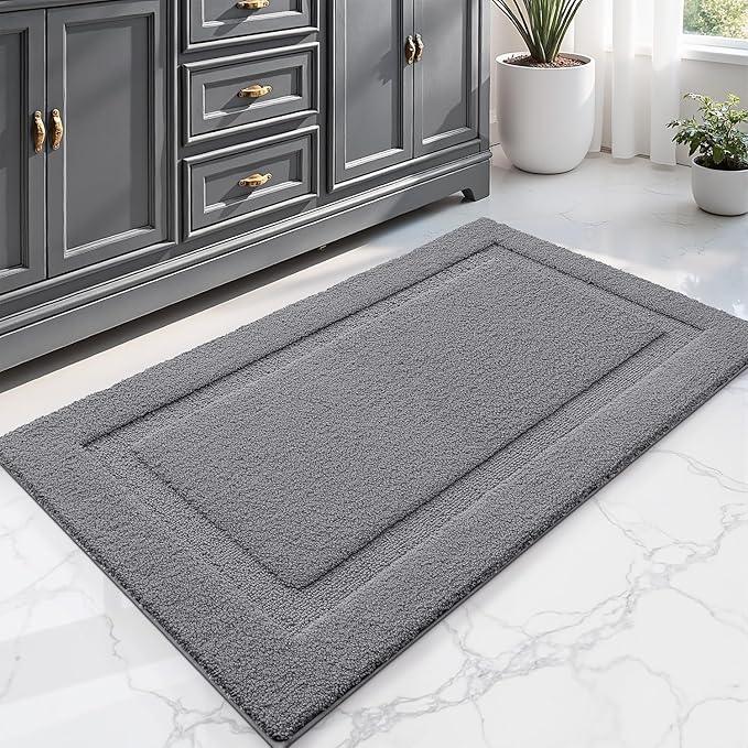 LUMI Large Ultra Soft Bathroom Rugs Non Slip with Rubber Backing, Absorbent Washable Bath Mat Quick Dry, Upgraded Premium Microfiber Plush Carpet for Bathtub and Shower Floor, Dark Grey, 24x43 - ModernBath