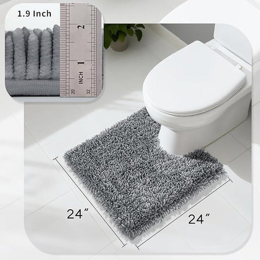Yimobra Toilet Rugs U Shaped Washable, Extra Thick Soft Absorbent Chenille Contour Bathroom Rugs for Toilet 24x24 Inch, Quick Dry Non Slip Toilet Mat for Bath Floor, Silver - ModernBath