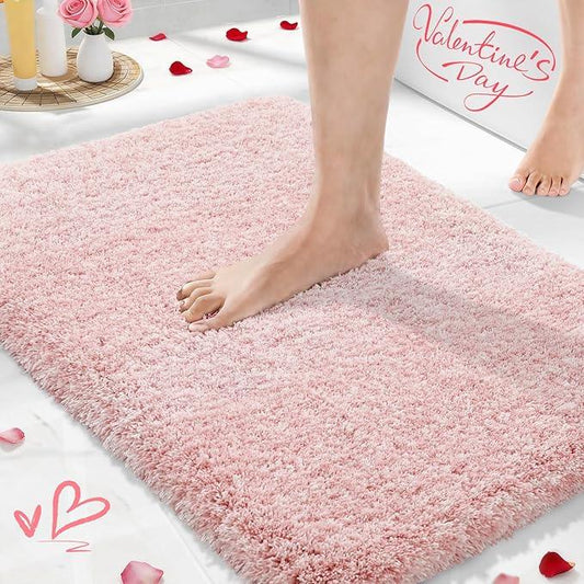 Yimobra Bath Rugs For Bathroom 32x20, Ultra Soft and Water Absorbent Bath Mats, Non Slip Plush Shower Mat Outside, Microfiber Thick Matts for Bathroom Floor/Tub, Machine Washable, Light Pink and White - ModernBath