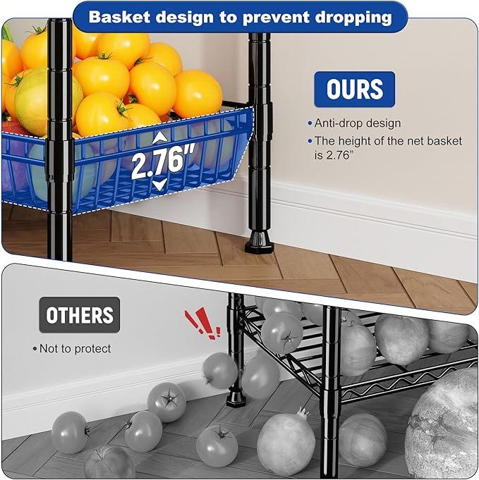 7 Tier Wire Shelving with Wheels 72" H Adjustable Basket Shelf Storage Shelves with Hooks for Kitchen Bathroom Pantry Shelves Closet Laundry Room Organization 72" H x 30" W x 14" D, Black - ModernBath
