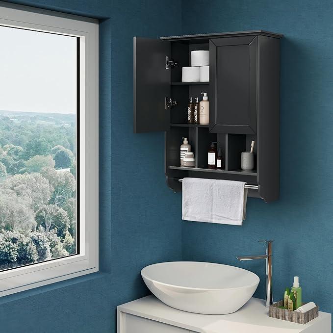Bathroom Wall Cabinet with Towel Bar,Wooden Medicine Cabinet Adjustable Shelves,23x32 Inch Kitchen Cabinet,Over Toilet Storage Cabinet for Bathroom,Kitchen,Laundry - ModernBath