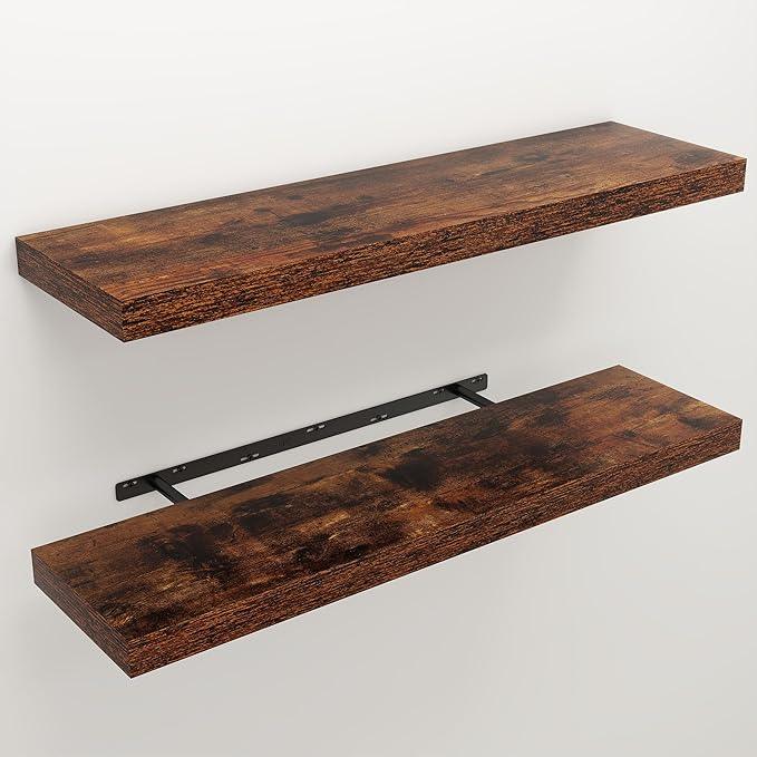 Floating Shelves for Wall, Wall Mounted Rustic Wood Shelves for Bathroom, Bedroom, Living Room, Kitchen, Hanging Shelf for Books/Storage/Room Decor (Brown, 36") - ModernBath