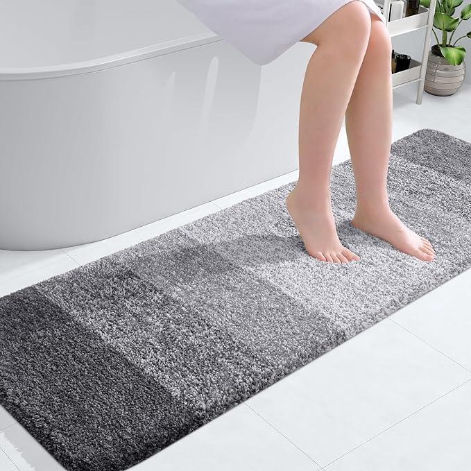 OLANLY Bathroom Runner Rugs 59x20, Extra Soft Absorbent Microfiber Bath Rugs, Rubber Backing, Quick Dry, Machine Washable Bath Mats for Bathroom Floor, Tub and Shower, Home Decor Accessories, Grey - ModernBath