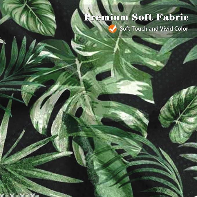 Culudea Green Tropical Plant Jungle Leaf Waffle Textured Cloth Shower Curtain Set, Palm Tree Leaves Black Bathroom Window Waterproof Shower Curtains for Bathroom Decor - ModernBath