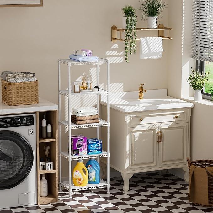 Small 5 tire Shelves Storage Wire Shelving Unit Metal Shelf Adjustable Organizers Storage Shelving for Bathroom Laundry Room Kitchen Pantry10”D x 16”W x 55”H White - ModernBath