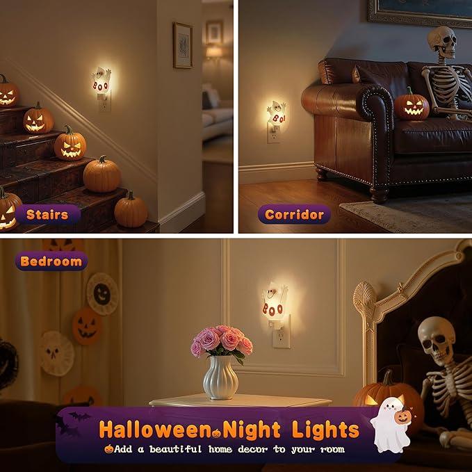 JandCase Halloween Night Light, 2 Pack 3000K Night Lights Plug into Wall,Cute & Funny Ghost Night Light for Kids,Plug in Ghost Nightlight with 360° Rotatable for Halloween Party Decor - ModernBath
