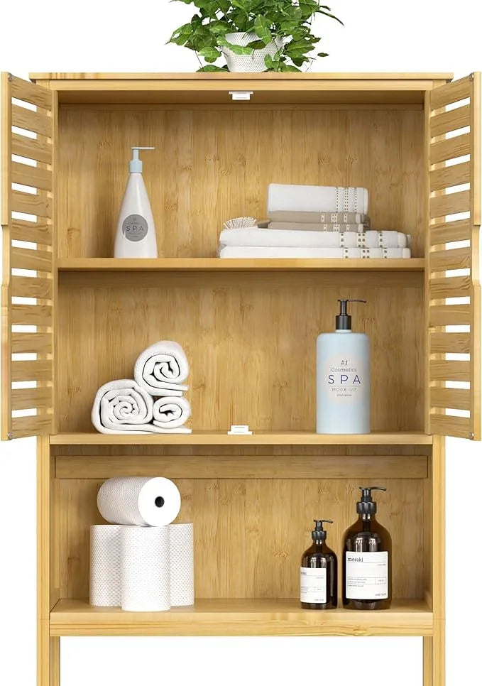 BlueWish Bamboo Over The Toilet Storage Cabinet, Over Toilet Cabinet with Anti-toppling Design, Adjustable Slats, Over-The-Toilet Storages, Bathroom Storage Cabinets for Bathroom, Laundry - ModernBath