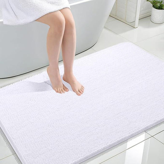 OLANLY Bathroom Rugs 47x32, Extra Soft Absorbent Chenille Bath Rugs, Rubber Backing Quick Dry, Machine Washable Bath Mats for Bathroom Floor, Tub and Shower, Home Decor Accessories, White - ModernBath