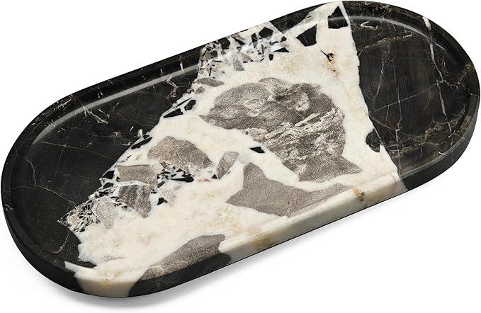 FS NANO 12"x6" Black Natural Marble Tray for Bathroom Vanity Counter Organizer for Home Decorations Key, Perfume, Jewelry and Makeup - ModernBath