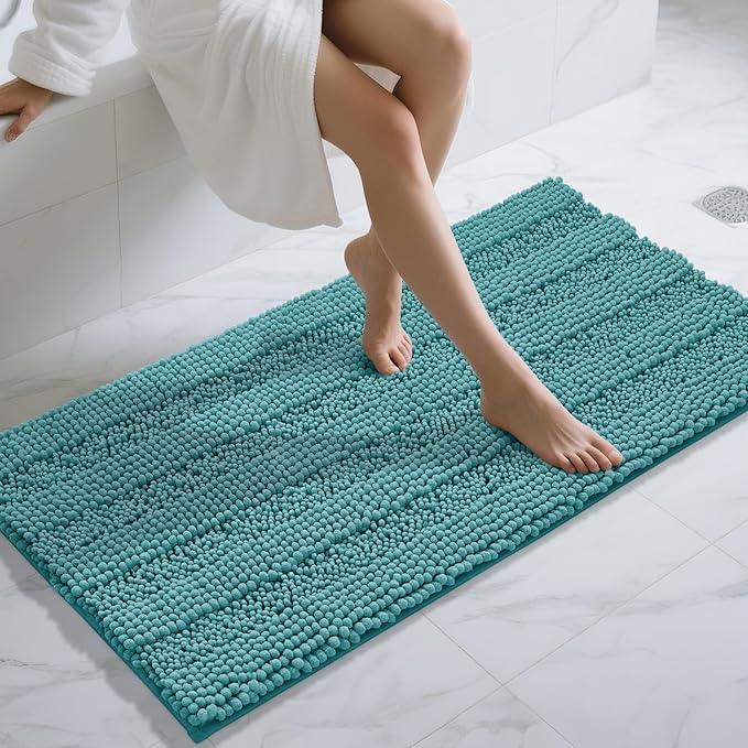 Yimobra Bathroom Rug Mat 47 x 24, Non Slip and Super Absorbent Bath Mat,Machine Washable Quick Dry,Ultra Plush Chenille Shower Rugs for Bathroom Floor Sink Tub and Shower Outside,Teal Blue - ModernBath
