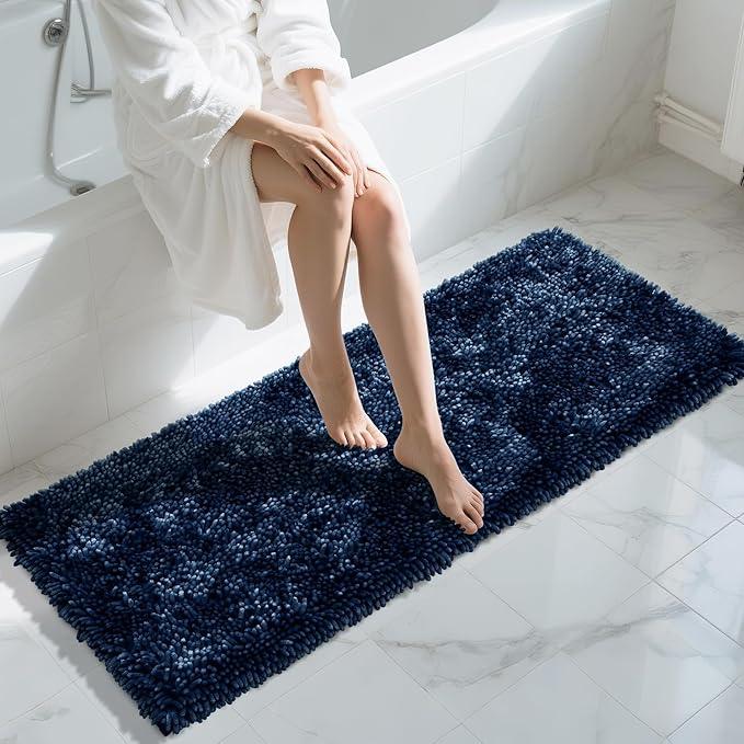 Yimobra Long Bathroom Rugs Runner 60x24 Inch, Extra Thick Soft Absorbent Chenille Bath Mat, Non Slip Machine Washable, Quick Dry Bath Rugs for Bathroom Floor, Tub and Shower, Navy Blue - ModernBath