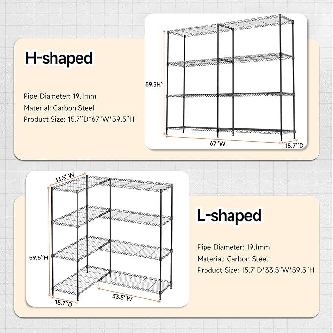 4 Tiers Storage Shelves Load 1200LBS, Metal Shelving Wire Metal Shelving Unit Shelves for Storage Adjustable Garage Shelving for Pantry Kitchen Garage Black 15.8" D x 33.5" W x 59.5" H - ModernBath