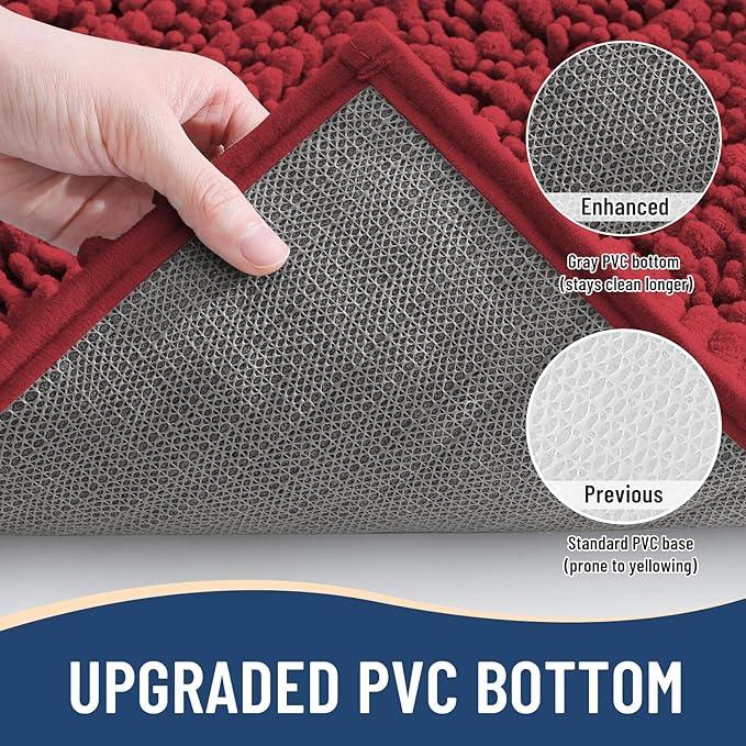 Arotive Luxury Chenille Bathroom Rug Mat, Extra Soft Thick Absorbent Shaggy Bath Rugs, Non-Slip Machine Wash Dry, Plush Bath Mats for Bathroom, Shower and Tub, 30x20, Red - ModernBath