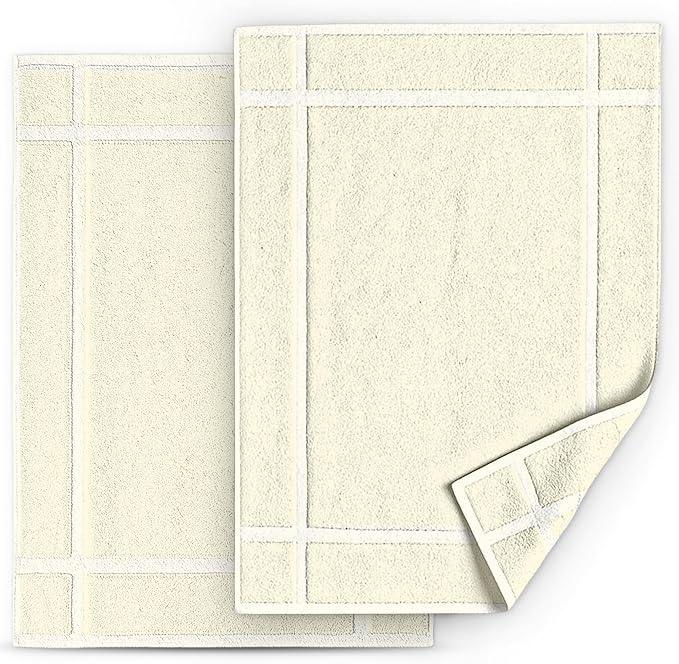 Pearl Linens Pack of 2 100% Cotton Bath Mat 18x25 inches, Soft & Absorbent Quick Dry Bathroom Mats Set, Not Bathroom Rugs, After Shower Mats, Bath Tub Mat, 687 GSM, Machine Washable, Ivory - ModernBath