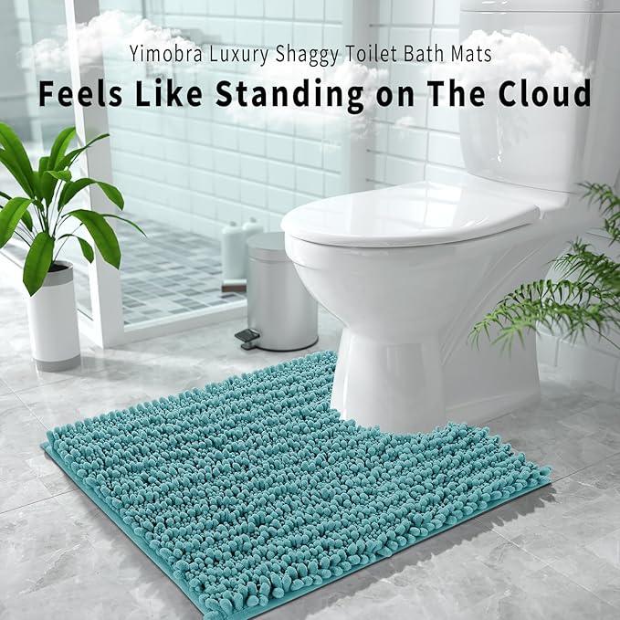 Yimobra Toilet Rug U Shaped Washable 24x20 Inch - Ultra Soft Absorbent Chenille Bath Rugs for Toilet, Quick Dry & Machine Washable, Non Slip Contour Bathroom Mat, Teal Blue - ModernBath