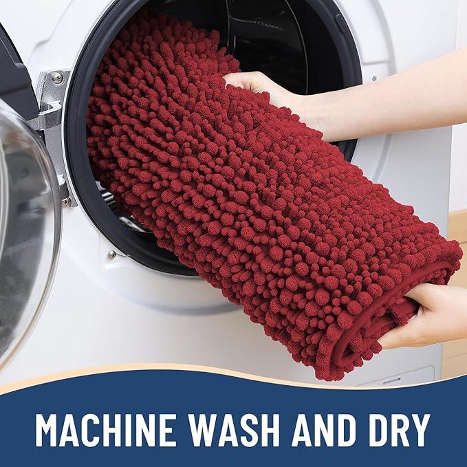 Arotive Luxury Chenille Bathroom Rug Mat, Extra Soft Thick Absorbent Shaggy Bath Rugs, Non-Slip Machine Wash Dry, Plush Bath Mats for Bathroom, Shower and Tub, 24x16, Red - ModernBath