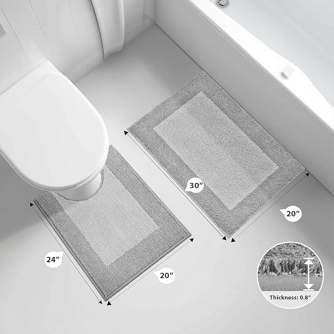 anllugs Bathroom Rugs U-Shaped 20" x 24", Non-Slip Extra Soft Absorbent Bath Rugs, Machine Washable Quick Dry Bath Mats for Toilet Base, Light Grey & Grey - ModernBath