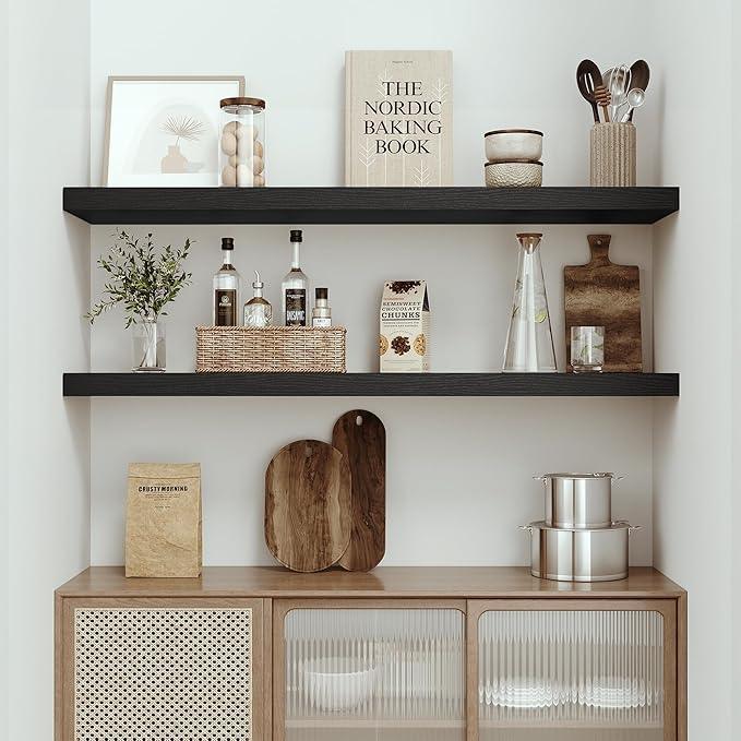 Vivelove Single Floating Shelves 48 Inches, 48 x 10 inch Deep x 1.8 in Thick, Long Wall Shelves Heavy Duty 80 lbs for Bedroom, Living Room, Kitchen, Office, Modern Shelf Book Home Decor, Black - ModernBath