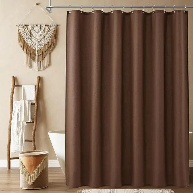 Naturoom Caramel Brown Linen Shower Curtain, Country Boho Farmhouse Bath Decor Shower Curtains Neutral Cloth Weighted Textured Fabric Bath Curtain Liner with Hooks, 72x78 - ModernBath