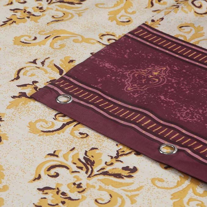 BESTRIPES Stall Fabric Shower Curtain, Burgundy and Gold Damask Print Narrow Cloth Shower Curtains for Bathroom, Classic Baroque Bathroom Small Curtains, 54" W x 72" H - ModernBath