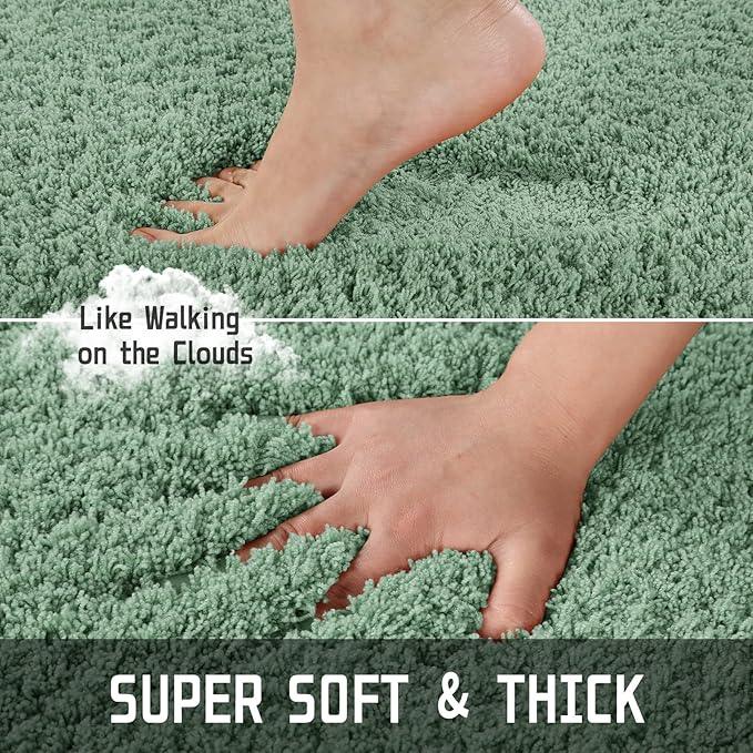 Yimobra Fluffy Plush Bath Rug, Super Shaggy Soft Comfortable Non Slip, Water Absorbent Microfiber Bath Mat, Dries Quickly, Machine Washable Thick Bathroom Rugs for Shower, 60"x 24", Pure Light Green - ModernBath