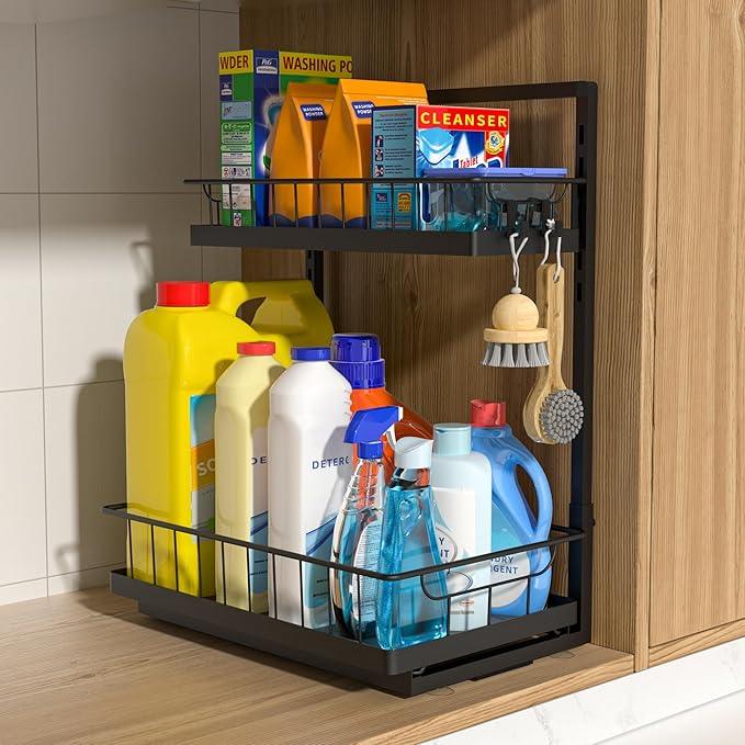 WOWBOX Under Sink Organizer 1 Pack, 2-Tier Cabinet Organizer for Kitchen, Bathroom, Slide Out Drawer Under Sink Organizers and Storage, Metal Organizing Rack for Pantry, Cabinet, Closet - ModernBath