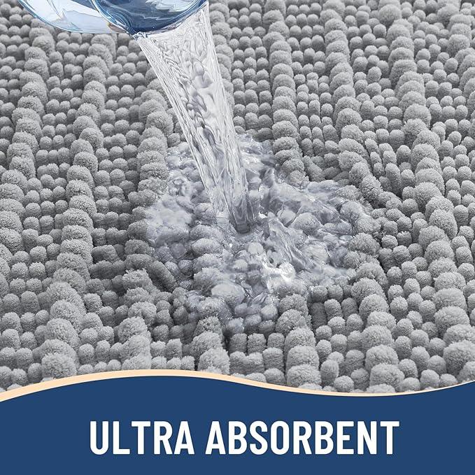 Arotive Luxury Chenille Bathroom Rug Mat, Extra Soft Thick Absorbent Shaggy Bath Rugs, Non-Slip Machine Wash Dry, Plush Bath Mats for Bathroom, Shower and Tub, 30x17, Light Grey - ModernBath