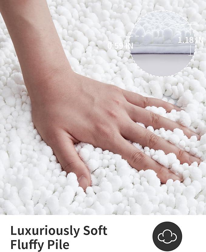 ILANGO Bathroom Rugs White 55x24,Extra Soft Absorbent Chenille Bath Rugs,Thick Non-Slip Shaggy Bath Mat,Machine Washable Quick Dry Bath Mats for Bathroom Floor, Tub, Shower Accessories - ModernBath