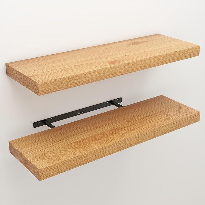 Floating Shelves for Wall, Wall Mounted Rustic Wood Shelves for Bathroom, Bedroom, Living Room, Kitchen, Hanging Shelf for Books/Storage/Room Decor (Oak, 30") - ModernBath