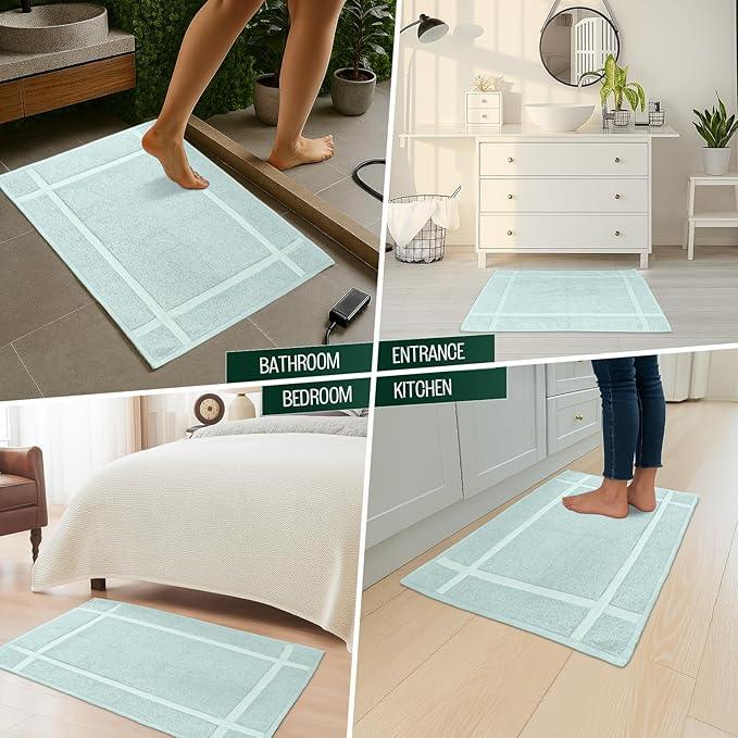 Pearl Linens Pack of 2 100% Cotton Bath Mat 20x30 inches, Soft & Absorbent Quick Dry Bathroom Mat Set, Not Bathroom Rugs, After Shower Mat, Bath Tub Mat, 687 GSM, Machine Washable, Mint Green - ModernBath