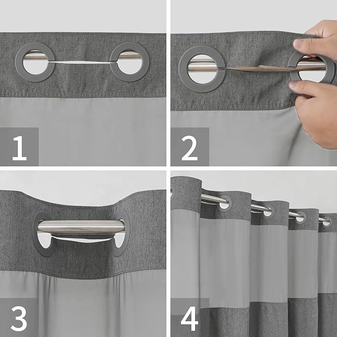 eachope No Hooks Needed Linen Textured Shower Curtain with Snap-in Fabric Liner Set,Hotel Luxury Decor Waterproof Shower Curtains for Bathroom with Mesh Top Window,Washable,71Wx74H,Charcoal Grey - ModernBath