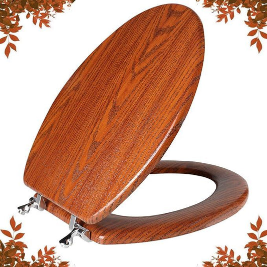 Elongated Toilet Seat Molded Wood Toilet Seat with Zinc Alloy Hinges, Easy to Install also Easy to Clean, Anti-pinch Wooden Toilet Seat by Angol Shiold (Elongated, Brownish Yellow) - ModernBath
