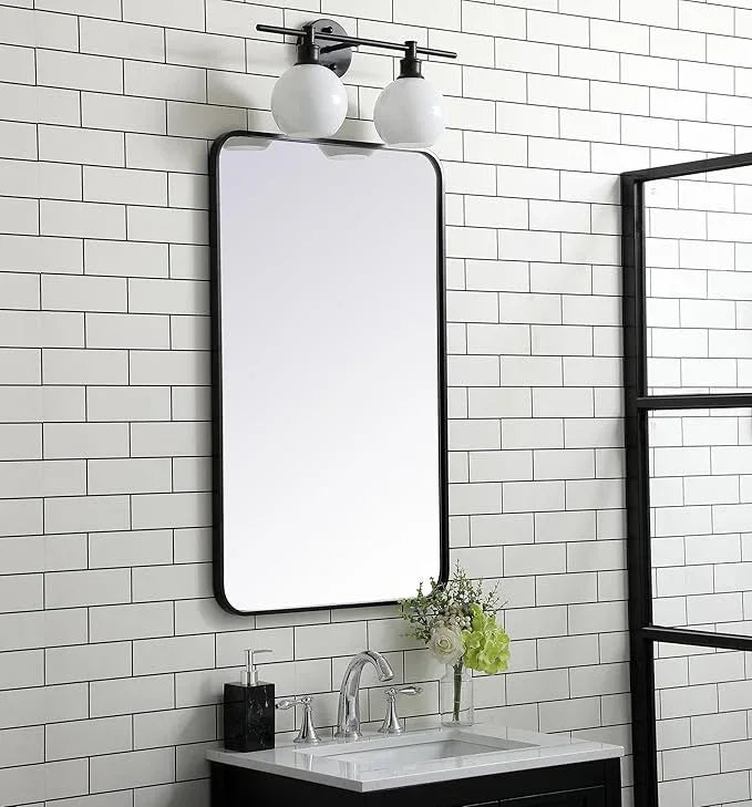 ARS Concepts Aura, Soft Corner Metal Rectangular Mirror 22X36 Inch in, Modern, Black - ModernBath
