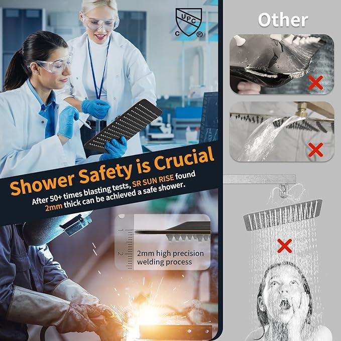 SR SUN RISE ORB Square Rainfall Shower Head and Handle Set, Wall Mounted Shower Fixtures, Metal Shower Faucet Trim Repair Kits (With Shower Valve) 10 Inches - ModernBath