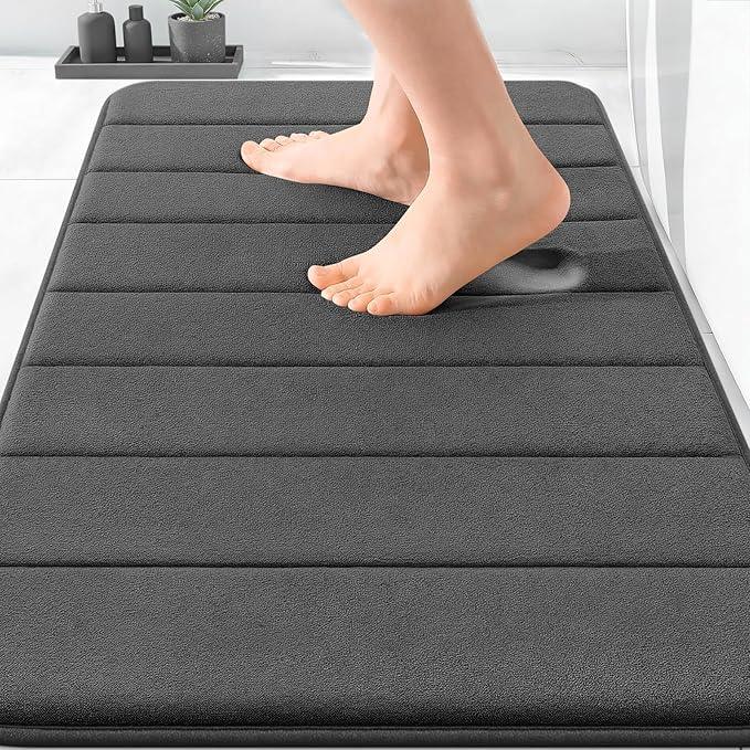 OLANLY Memory Foam Bath Mat 30x20, Super Soft Absorbent Bathroom Rugs, Quick Dry, Machine Washable Shower Floor Rugs, Bathmat Carpet, Bathroom Home Decor Accessories, Black - ModernBath