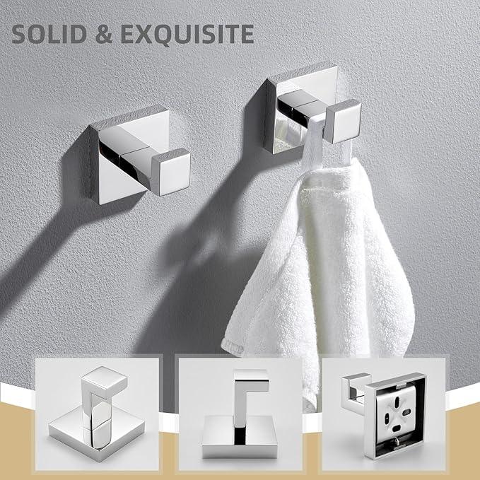 Angle Simple Towel Hooks, SUS 304 Stainless Steel Bathroom Towel Hooks, Wall Robe Coat Hanger, Polished Chrome, 2 Pack - ModernBath