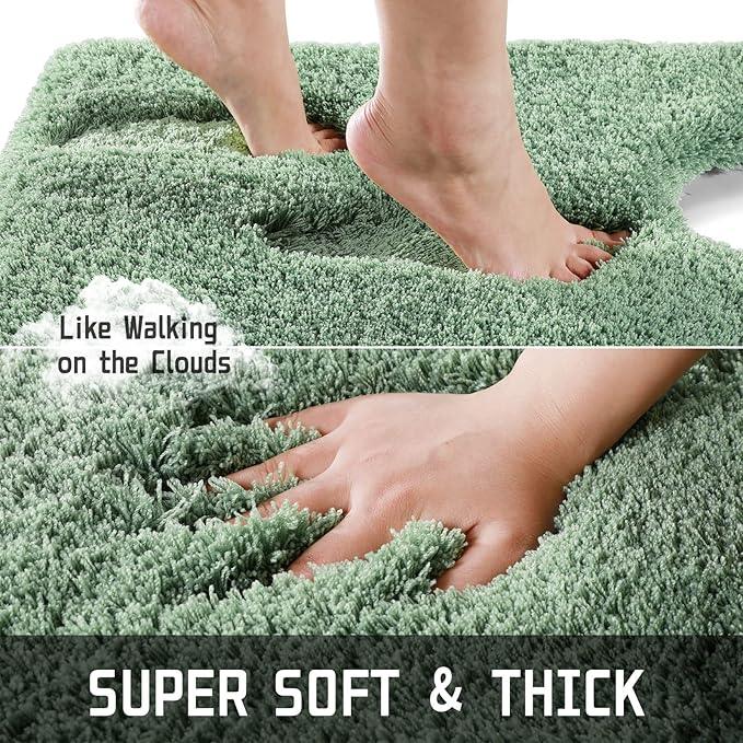 Yimobra U Shaped Toilet Bath Rug, Fluffy Plush, Super Shaggy Soft Non Slip, Water Absorbent Microfiber Bath Mat, Dries Quickly, Machine Washable Thick Bathroom Rugs, 20"x 24", Pure Light Green - ModernBath