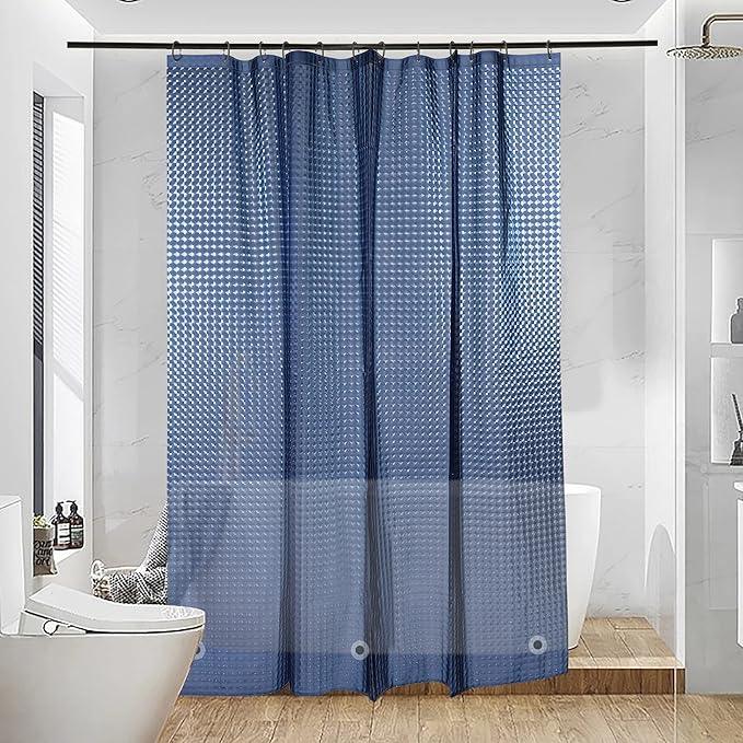NTBAY EVA Semi-Transparent Clear Shower Curtain with Navy Checkered, Water-Repellent Liner with 3 Magnets for Bathroom, 72x72 Inches - ModernBath