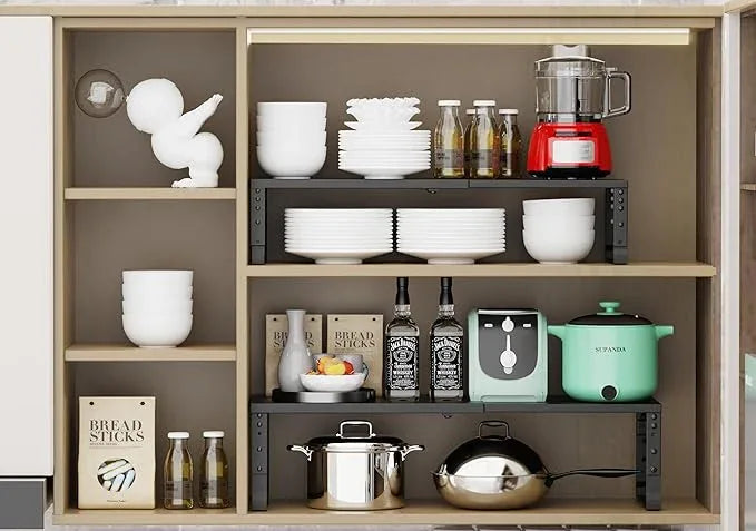 Expandable Stackable Spice Rack Organizer for Kitchen Cabinet,Adjustable Counter Shelf, countertop, Pantry,Cupboard,Bathroom,Bedroom(2Packs/Black/Large) - ModernBath