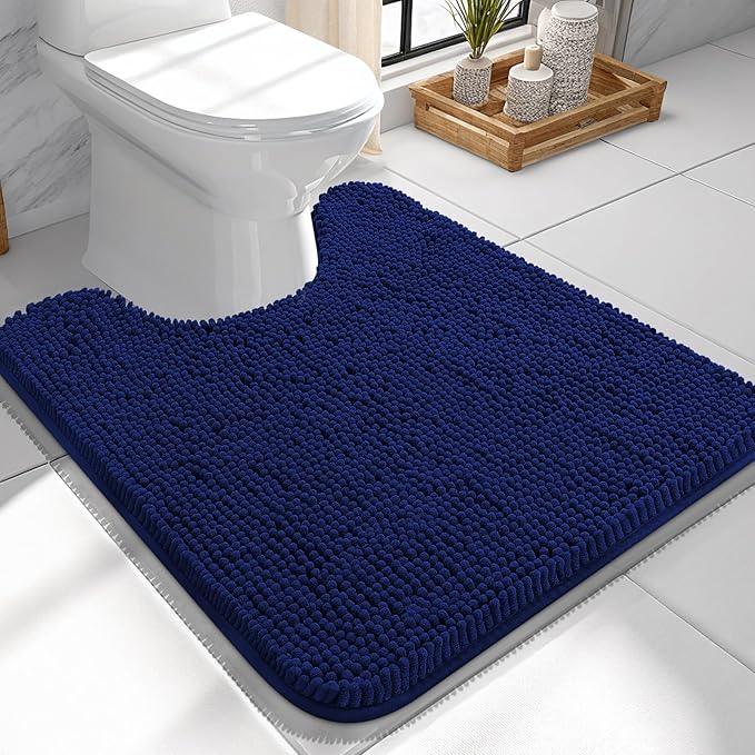 OLANLY Toilet Rugs U-Shaped 24x24, Extra Soft Absorbent Chenille Contour Bathroom Rugs for Toilet, Dry Quickly, Machine Washable, Non-Slip Bath Mat, Navy - ModernBath