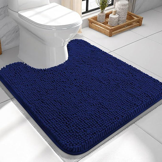 OLANLY Toilet Rugs U-Shaped 24x24, Extra Soft Absorbent Chenille Contour Bathroom Rugs for Toilet, Dry Quickly, Machine Washable, Non-Slip Bath Mat, Navy - ModernBath