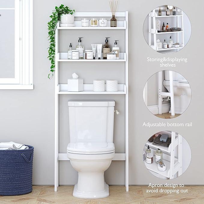 UTEX Over The Toilet Storage Shelf, 3-Tier Over Toilet Bathroom Organizer, Above Toilet Shelves Rack (White) - ModernBath