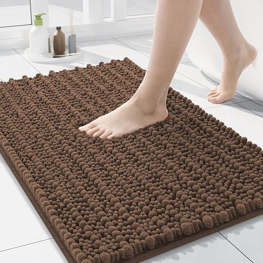 Arotive Luxury Chenille Bathroom Rug Mat, Extra Soft Thick Absorbent Shaggy Bath Rugs, Non-Slip Machine Wash Dry, Plush Bath Mats for Bathroom, Shower and Tub, 24x16, Mocha - ModernBath