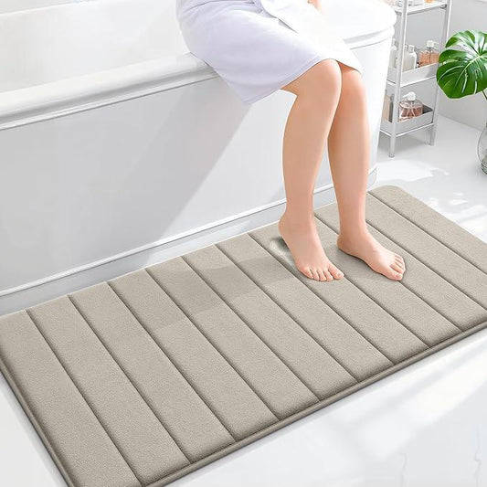 OLANLY Memory Foam Long Bathroom Rugs Runner 47x24, Super Soft Absorbent Bath Mat, Quick Dry, Machine Washable Shower Floor Rugs, Bathmat Carpet, Bathroom Home Decor Accessories, Warm Taupe - ModernBath