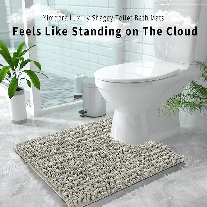Yimobra Toilet Rug U Shaped Washable 24x24 Inch - Ultra Soft Absorbent Chenille Bath Rugs for Toilet, Quick Dry & Machine Washable, Non Slip Contour Bathroom Mat, Sand - ModernBath