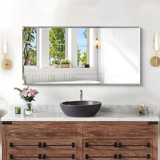 KOCUUY Beveled Mirror, 20x40 Inch Frameless Bathroom Mirror for Over Sink, Upgraded Shatterproof Beveled Unframed Design Mirror for Bathroom, Bedroom, Hang Horizontal/Vertical - ModernBath