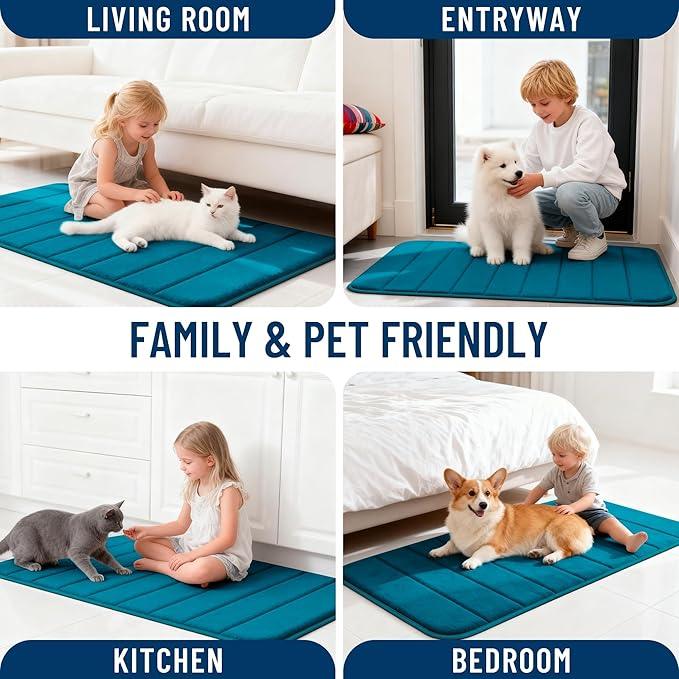 OLANLY Memory Foam Bath Mat 40x32, Super Soft Absorbent Bathroom Rugs, Quick Dry, Machine Washable Shower Floor Rugs, Bathmat Carpet, Bathroom Home Decor Accessories, Peacock Blue - ModernBath