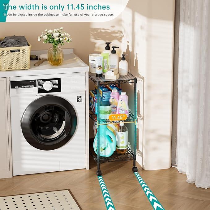 SINGAYE Shelf Closet Wire Shelving：Adjustable Metal Unit for Laundry Room Organization Bathroom Kitchen Home Storage with Wheels Small Pantry Rack Shelves - ModernBath