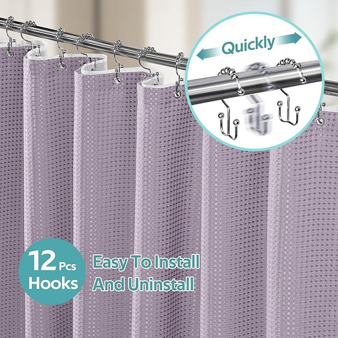 Vipfree 3 in 1 Shower Curtain Set, Waffle Shower Curtain and Liner Set with 12 Double Sided Shower Curtain Hooks, 258GSM Luxury Weighted Cloth Shower Curtains for Bathroom, 72 W x 72 H, Lavender - ModernBath